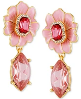 Guess Gold-Tone Color Crystal Flower Drop Earrings