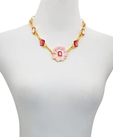 Guess Gold-Tone Enamel & Stone Pink Blossom Statement Necklace, 18" + 2" extender