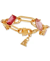 Guess Gold-Tone Mixed Stone Paperclip Chain Link Bracelet