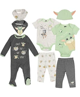 Star Wars Baby Boys Yoda Bodysuits Sleep N' Play Pants Hat and Bibs 8 Piece Outfit Set