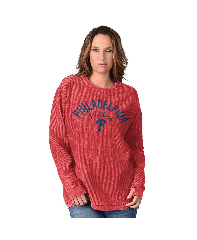 G-iii 4Her by Carl Banks Women's Red Philadelphia Phillies Comfy Cord Pullover Sweatshirt