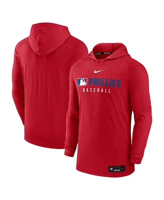 Nike Men's Heather Red Philadelphia Phillies Authentic Collection Tri-Blend Performance Pullover Hoodie