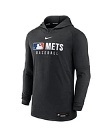 Nike Men's Heather Black New York Mets Authentic Collection Tri-Blend Performance Pullover Hoodie