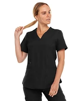 Medichic Women's Ruth 3-Pocket Multi Stitch V-Neck Scrub Top, Black