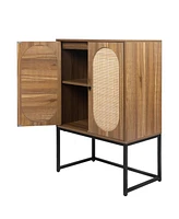 Mondawe Natural rattan 2 Door high cabinet rattan Built-in adjustable shelf