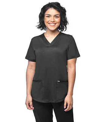 Medichic Women's Scrubs V-Neck Nylon Spandex Yoga Scrub Top, Navy Small