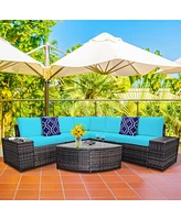 Gymax 6PCS Rattan Furniture Sectional Sofa Set w/ Cushions