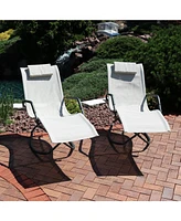 Rocking Chaise Lounge Chair with Headrest Pillow, Outdoor Folding Patio Lounger, Beige, Set of 2