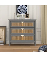Mondawe 3 Drawer Cabinet,Natural rattan,American Furniture,Suitable for bedroom, living room, study