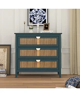 Mondawe 3 Drawer Cabinet,Natural rattan,American Furniture,Suitable for bedroom, living room