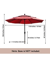 Mondawe 10 ft 3-Tier Outdoor Patio Market Umbrella with Double Air Vent and Push Button Tilt