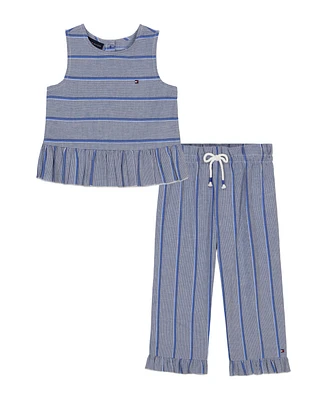 Tommy Hilfiger Baby Girls 2-Piece Yarn-Dyed Woven Ruffled Top and Pants Set