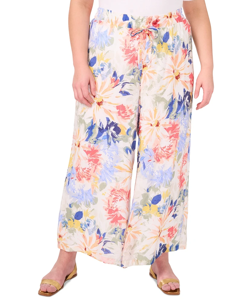 Vince Camuto Plus Floral Angled-Hem Wide-Leg Pants