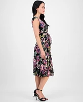 Connected Petite Chiffon Floral-Print Tie-Front Dress