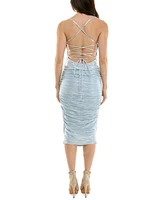 Women's Lace-Up-Back Pleated Foil Midi Dress, Created for Macy's