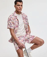 Mode Of One Mens Squared Up Relaxed Fit Geo Print Button Down Shiny Twill Camp Shirt Relaxed Fit Geo Print 6 1 2 Shiny Twill Shorts Exclusively At Macys