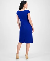Connected Petite Structured V-Neck Sheath Dress