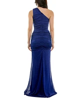 Emerald Sundae Juniors' One-Shoulder Shirred Glitter Gown