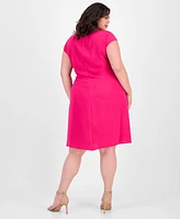 Connected Plus Side-Tie Cap-Sleeve Sheath Dress