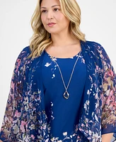 Sandra Darren Plus Placed-Floral 3/4-Sleeve Jacket Dress