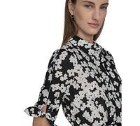 Calvin Klein Women's Cotton Floral Tie-Cuff Shirtdress