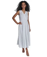 Calvin Klein Petite Striped Faux-Wrap Maxi Dress