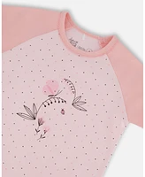 Deux par Little Girls Cotton Two-Piece Short Pajama Set Small Pink Flowers On Pale Background - Toddler|Child