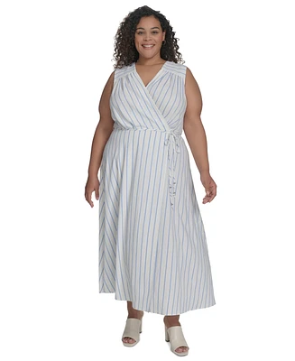 Calvin Klein Plus Striped Faux-Wrap Maxi Dress