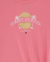 Tommy Hilfiger Toddler and Little Girls Palm Sequin Side Tie Short Sleeve T-Shirt