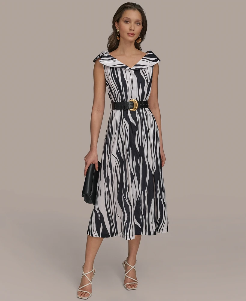 Donna Karan New York Women's Printed Belted A-Line Dress