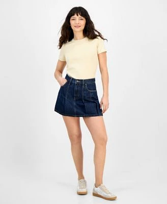 Levis Womens Perfect Graphic Logo Cotton T Shirt Pleated Denim Mini Skirt