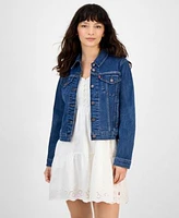 Levis Womens Original Cotton Denim Trucker Jacket Cora Cotton Eyelet Mini Dress