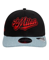 New Era Men's Black/Denim Ac Milan 9FIFTY Stretch-snap Adjustable Hat