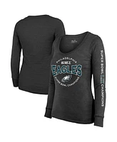 Majestic Women's Black Philadelphia Eagles Super Bowl Lix Champions Highlight Tri-Blend Scoop Neck Long Sleeve T-Shirt