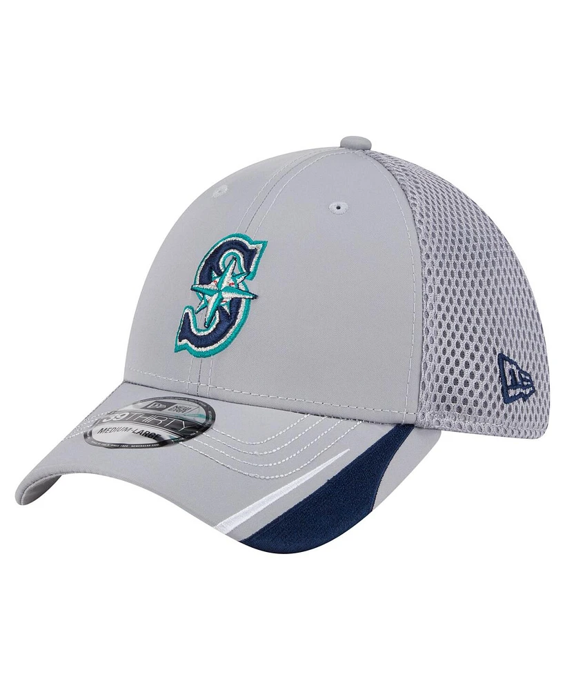 New Era Men's Gray Seattle Mariners Linear 39THIRTY Flex-Fit Hat