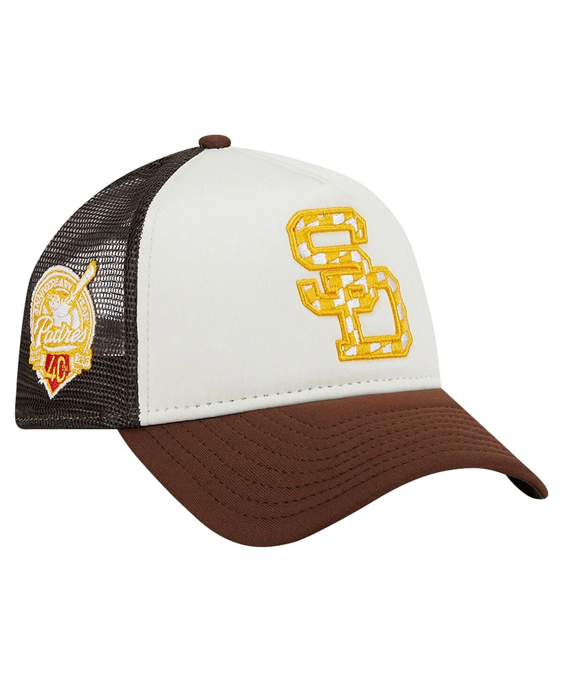New Era Men's White/Brown San Diego Padres Checkered Flag A-Frame Trucker 9FORTY Adjustable Hat