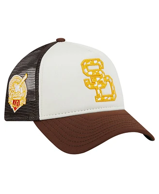 New Era Men's White/Brown San Diego Padres Checkered Flag A-Frame Trucker 9FORTY Adjustable Hat