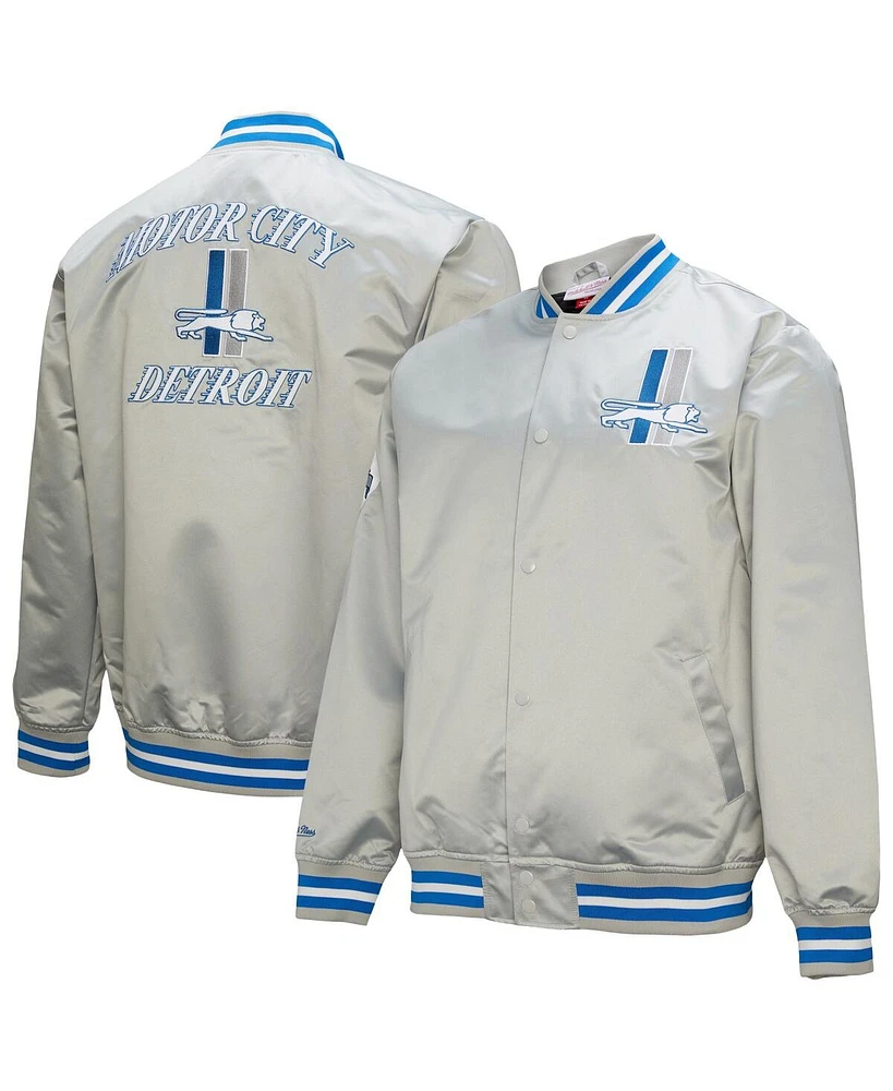 Mitchell & Ness Men's Gray Detroit Lions Double Down Satin Full-Snap Jacket