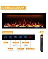 Smart 50" Wall-Mounted Electric Fireplace with Realistic Flame Effects, Dual Heating, and Alexa Compatibility