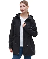 Rokka&Rolla Women's Water-Resistant Hooded Anorak Rain Jacket Trench Coat