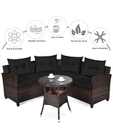 Gymax 4PCS Rattan Outdoor Patio Furniture Set Sectional Sofa Set w/ Cushions