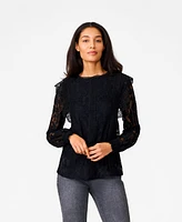Cable & Gauge Women's Ruffle Crochet Trim Lace Top