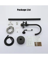 Freestanding Tub Faucet Floor Mount Tub Faucet Matte Black High Flow Tub Filler Tub Faucet with Antique Handheld Swivel Gooseneck Spout Shower Mixer T
