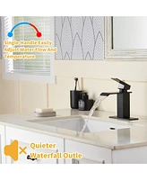 Waterfall Spout Bathroom Sink Faucet, Single Handle 1/3 Hole Deck Mount Basin Hot & Cold Water Tap for Bathroom Lavatory