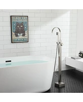 Freestanding Bathtub Faucet Floor Mount Tub Filler Brushed Nickel Brass Bathroom Faucets Single Handle with Hand Shower