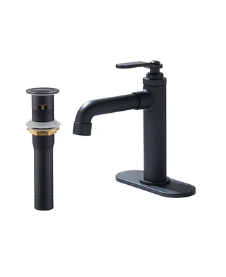 Brass Single Hole Bathroom Faucet with Decorative Base Plate, Single Handle, Easy Installation, 1.2 Gpm Flow Rate