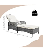 2 Pcs Outdoor Chaise Lounge Chair Patio Recliner with 6-Level Backrest Cushion