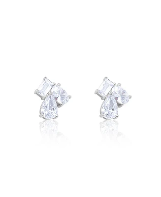 Multi Shape Silver Studs Emerald Oval and Pear Shape Cubic Zirconia Moi et Toi Style Etoielle