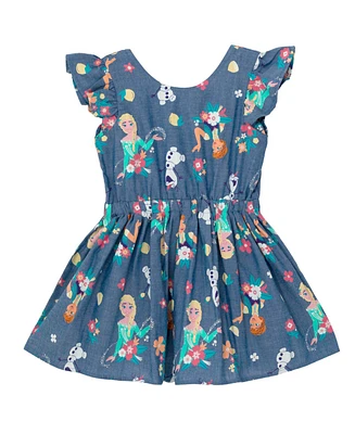 Frozen Little Girls Disney Minnie Mouse Mickey Daisy Lilo & Stitch Princess Belle Ariel Chambray Skater Dress to