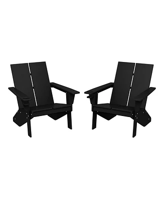Outdoor Hdpe Modern Adirondack Chair with Cup Holder (Set of 2)